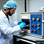 Home 23 건설재료시험기사 실기시험 준비 노하우 - A detailed laboratory scene showcasing an Arab male engineer wearing safety goggles, gloves, and a l...