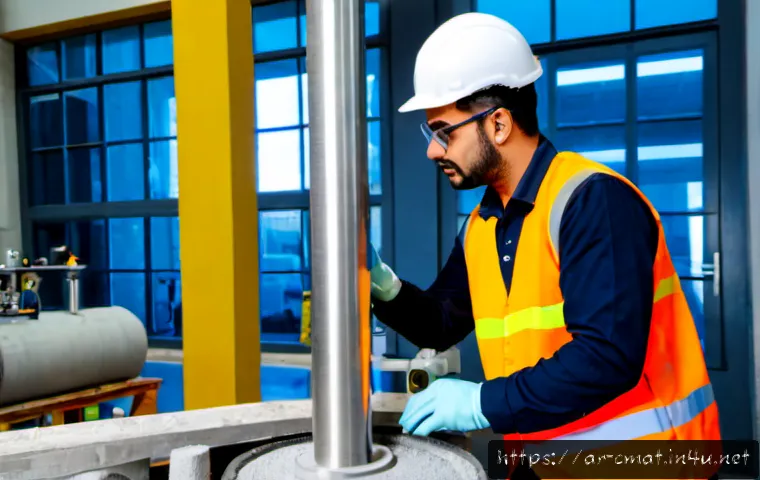 건설재료시험 기술자의 커리어 패스 - Photorealistic construction materials testing technician career scene in a modern Gulf-region labora...