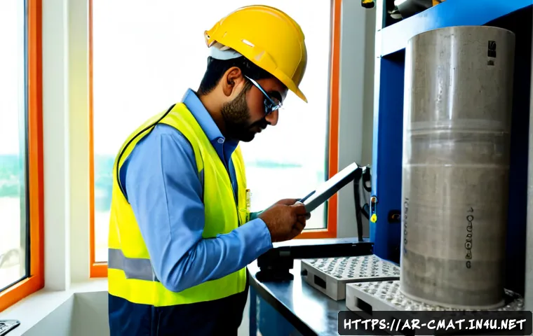 건설재료시험 기술자의 자기계발 전략 - Photorealistic construction materials testing technician in a modern Gulf-region laboratory, Arab en...